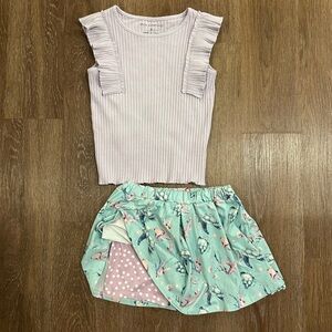 Lilac Ruffle Top and Sea Turtle Skirt Set
